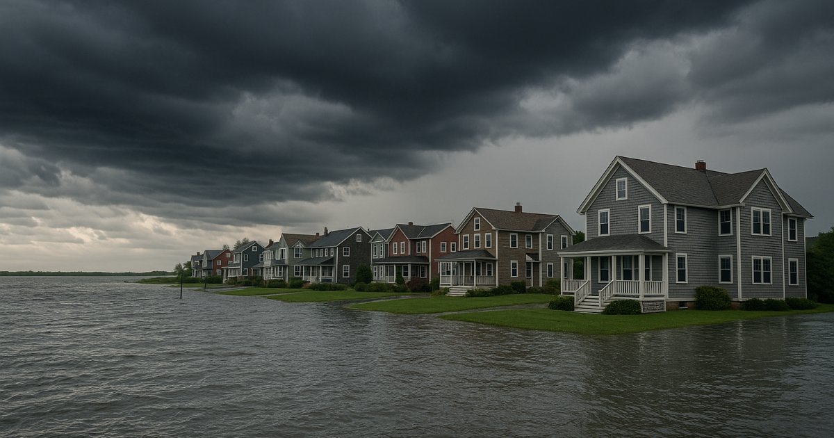 Massachusetts neighborhood at risk of flooding, illustrating flood insurance requirements.
