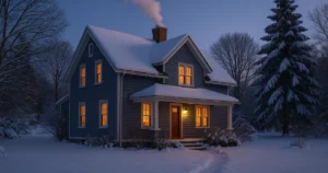 Massachusetts home in winter symbolizing heating system insurance coverage and homeowner protection.