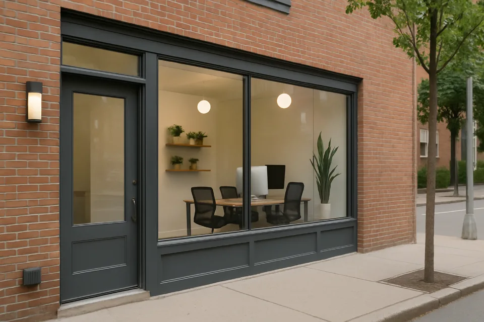 Cambridge storefront and workspace illustrating small business insurance needs.
