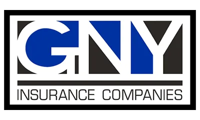 GNY Insurance Companies logo featuring bold blue GNY letters with gray accents and the text 'INSURANCE COMPANIES' below.